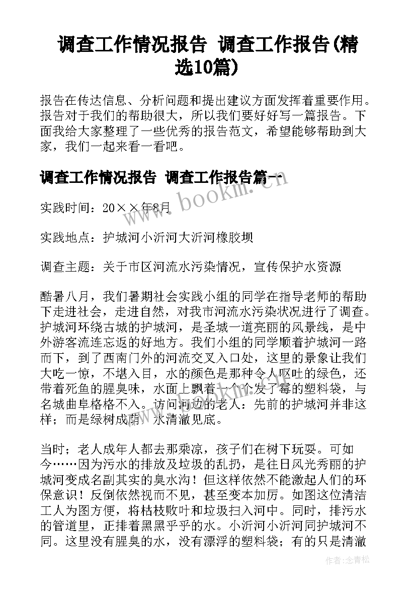 调查工作情况报告 调查工作报告(精选10篇)