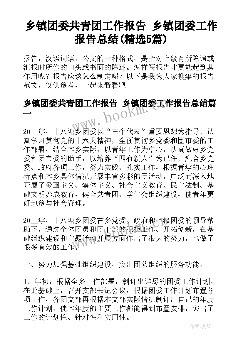 乡镇团委共青团工作报告 乡镇团委工作报告总结(精选5篇)