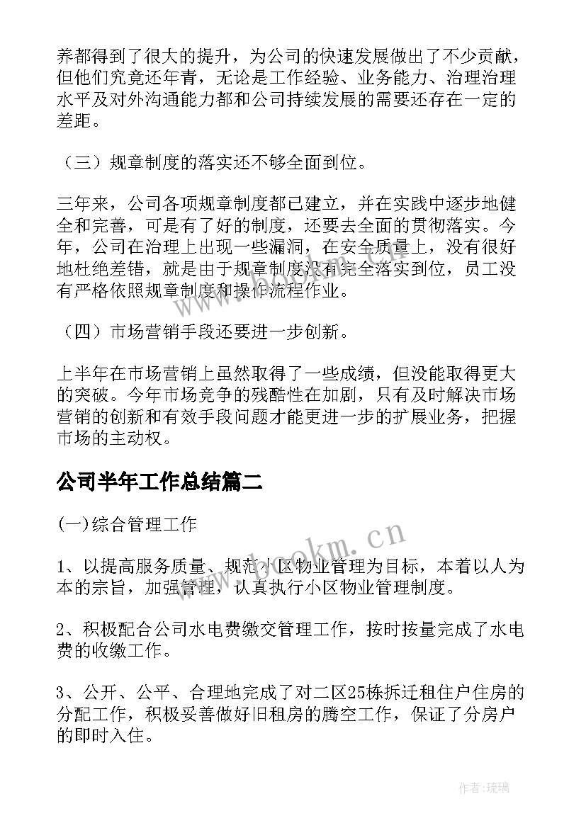 最新公司半年工作总结(通用9篇)