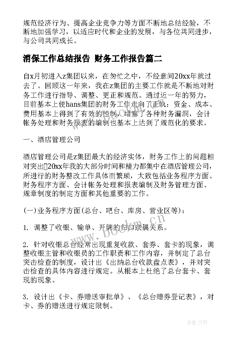 消保工作总结报告 财务工作报告(优质7篇)