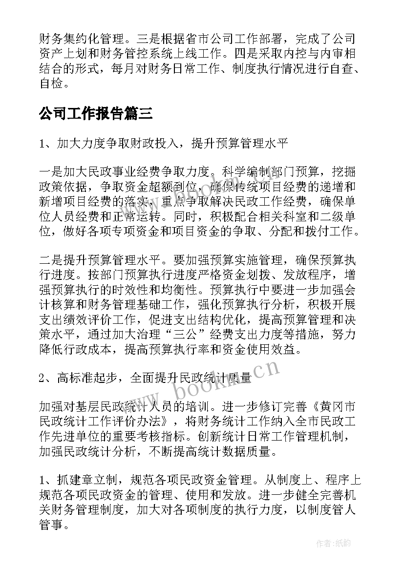 最新公司工作报告(模板7篇)