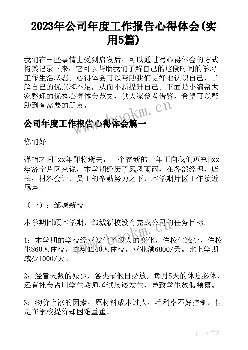 2023年公司年度工作报告心得体会(实用5篇)