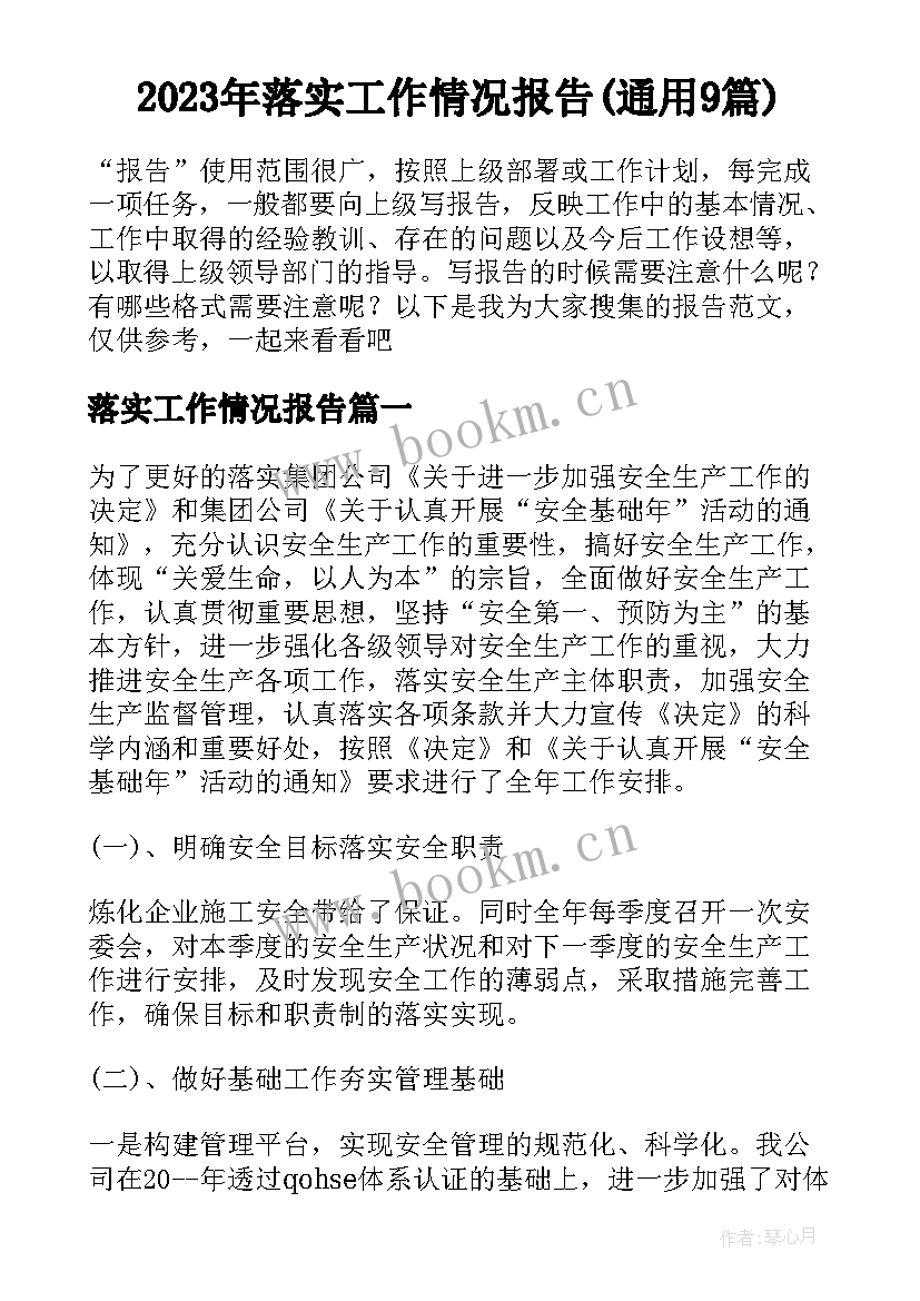 2023年落实工作情况报告(通用9篇)