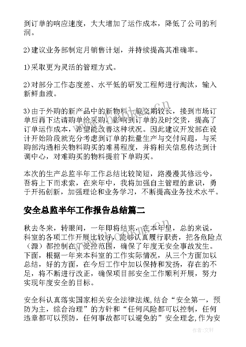 安全总监半年工作报告总结(通用7篇)