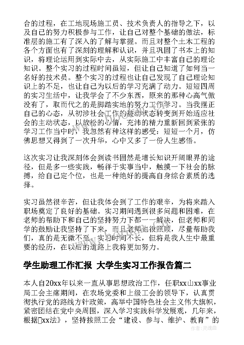 最新学生助理工作汇报 大学生实习工作报告(优秀8篇)