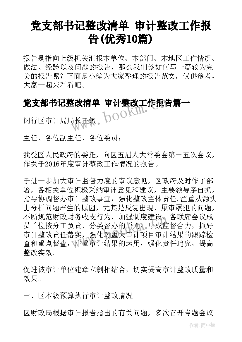 党支部书记整改清单 审计整改工作报告(优秀10篇)