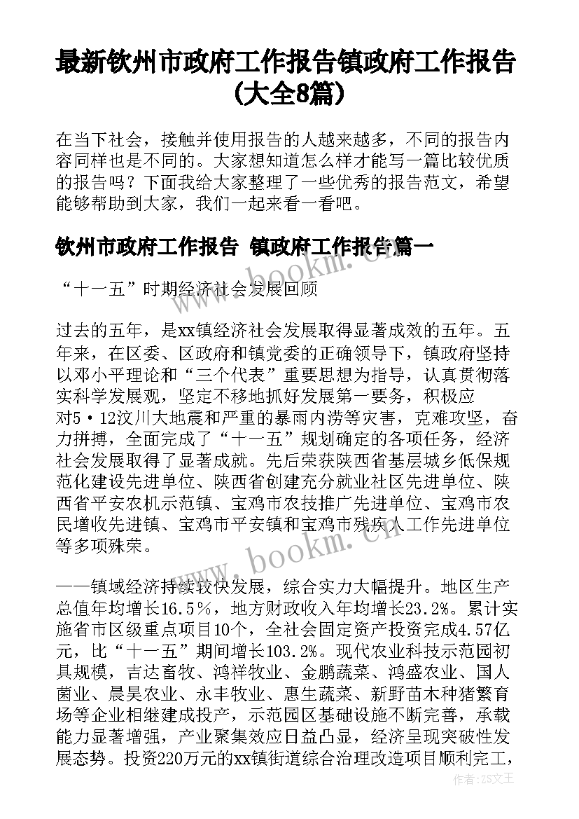 最新钦州市政府工作报告 镇政府工作报告(大全8篇)