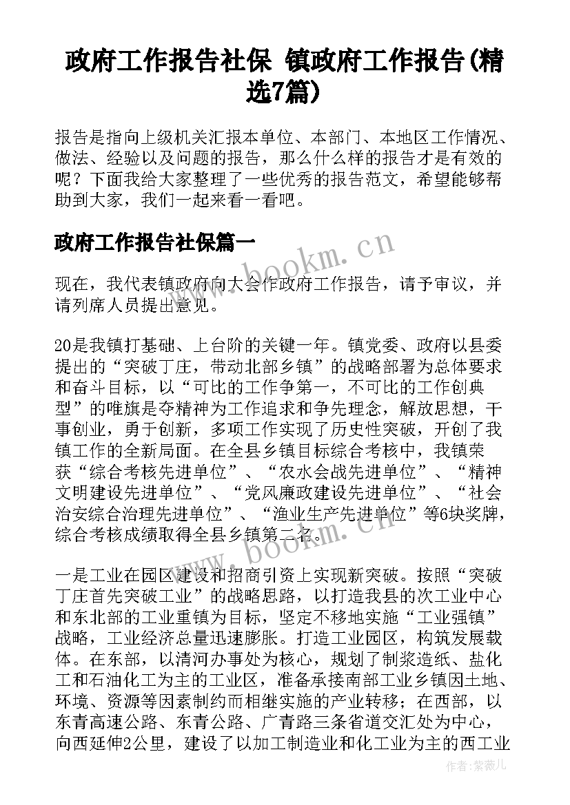 政府工作报告社保 镇政府工作报告(精选7篇)