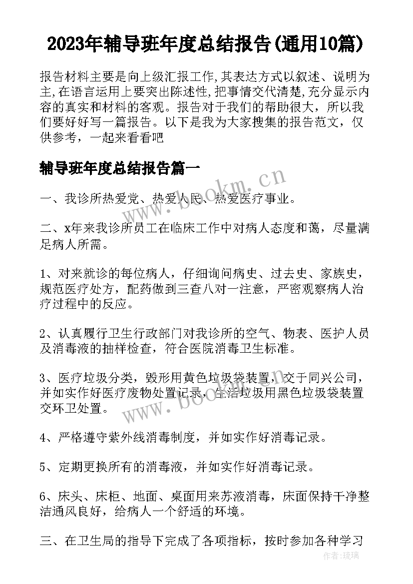 2023年辅导班年度总结报告(通用10篇)