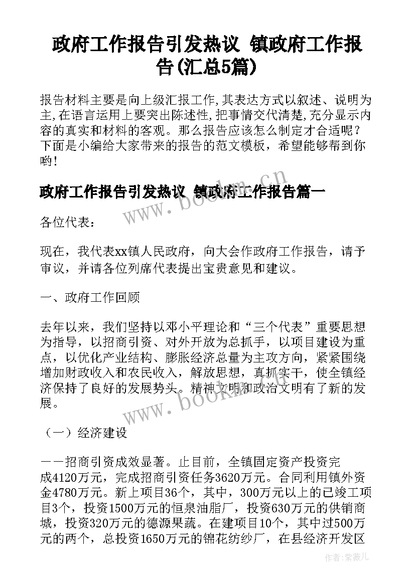 政府工作报告引发热议 镇政府工作报告(汇总5篇)