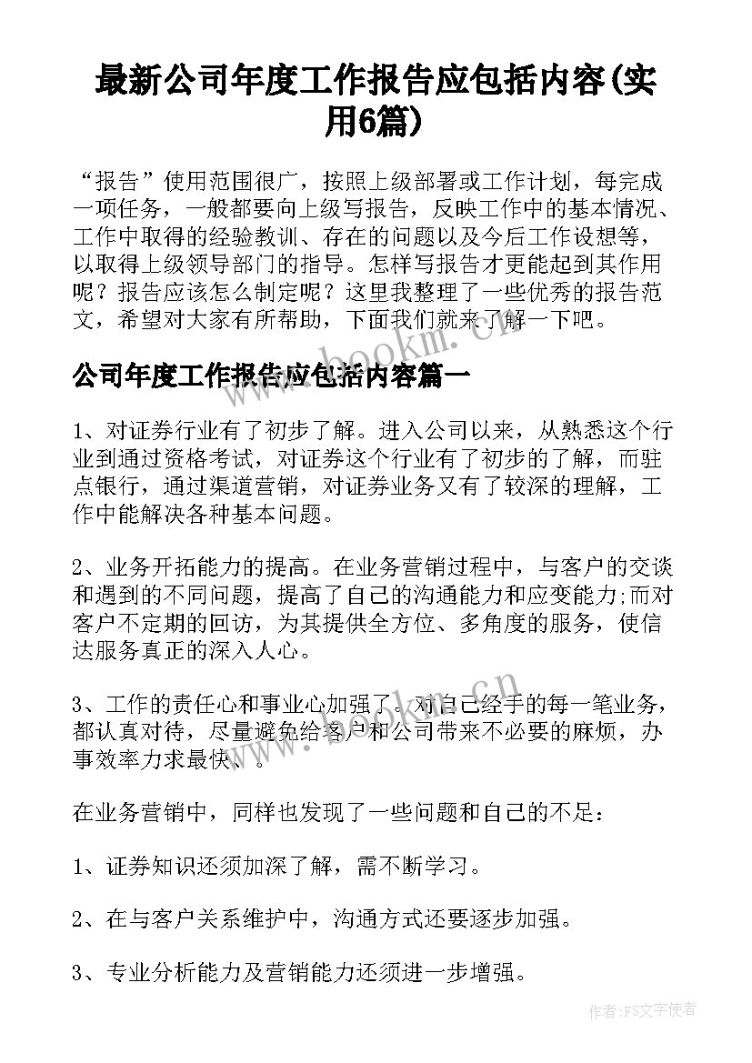 最新公司年度工作报告应包括内容(实用6篇)