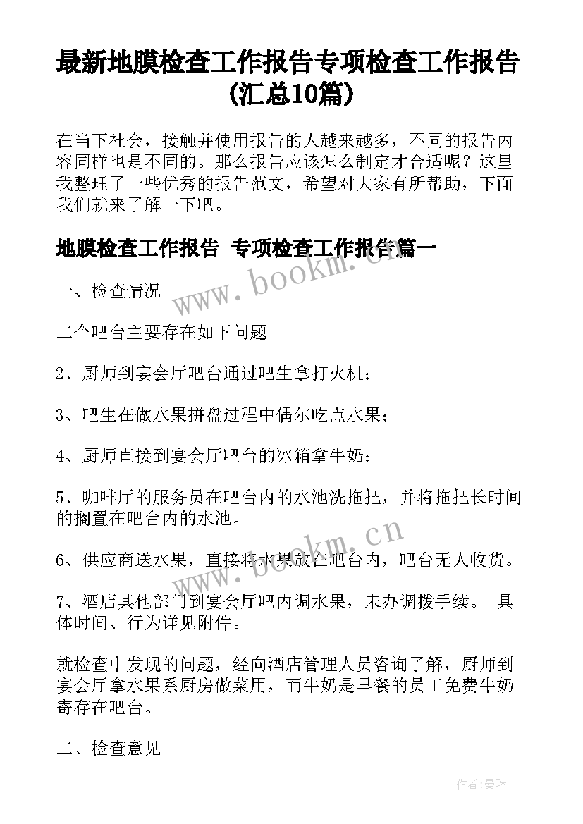 最新地膜检查工作报告 专项检查工作报告(汇总10篇)