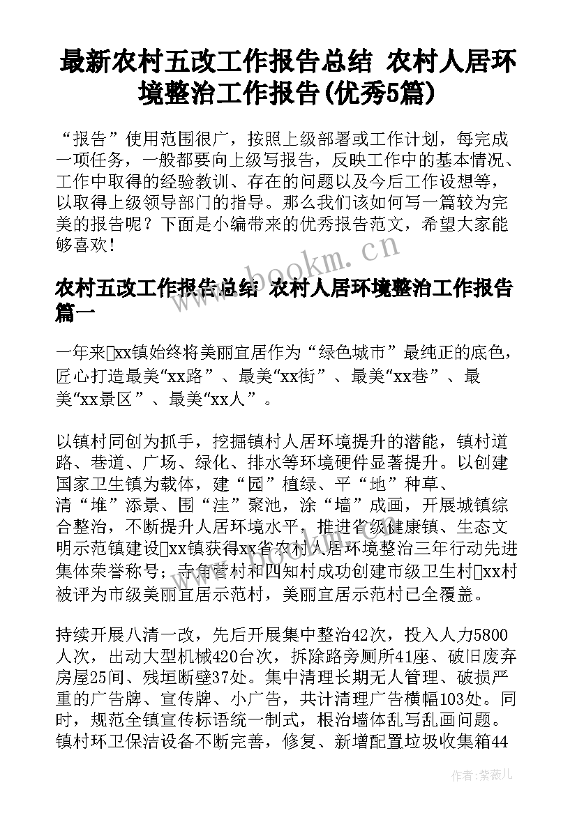 最新农村五改工作报告总结 农村人居环境整治工作报告(优秀5篇)