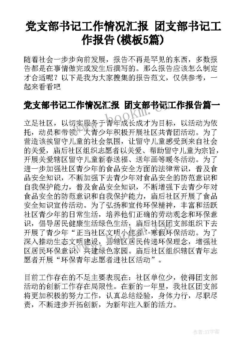 党支部书记工作情况汇报 团支部书记工作报告(模板5篇)