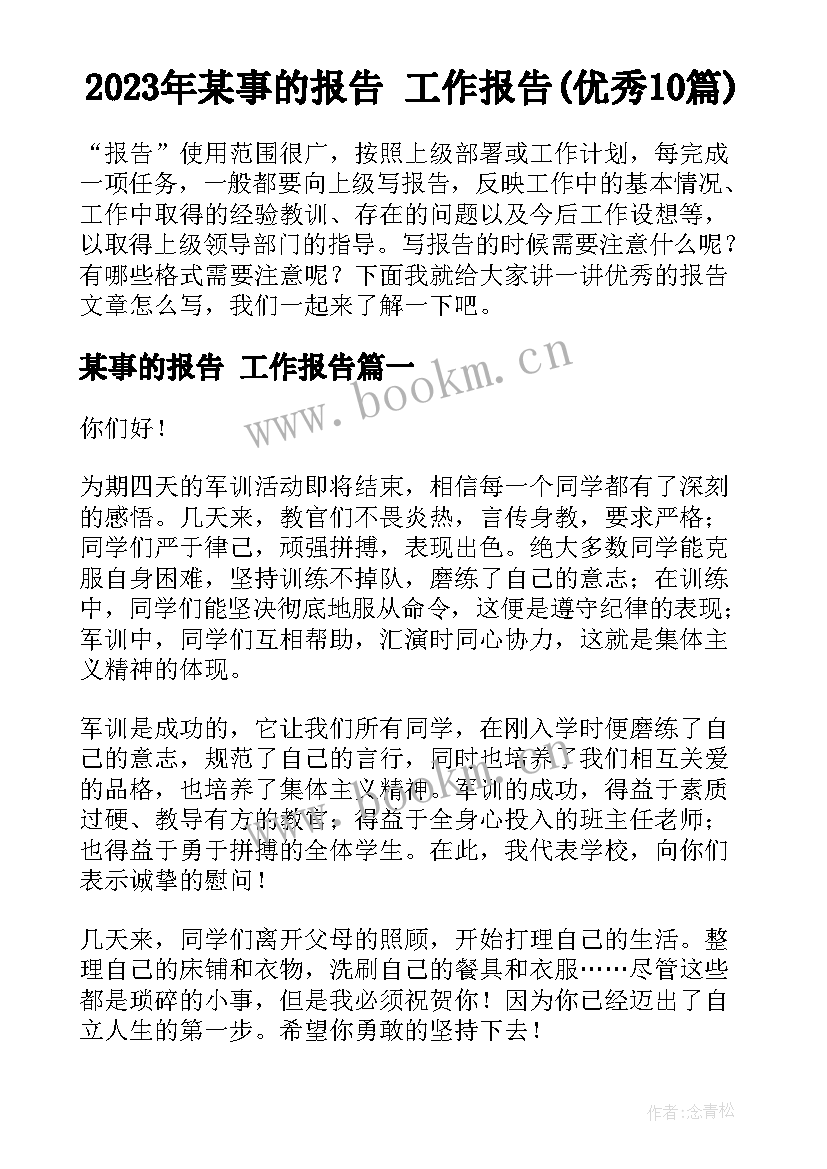 2023年某事的报告 工作报告(优秀10篇)