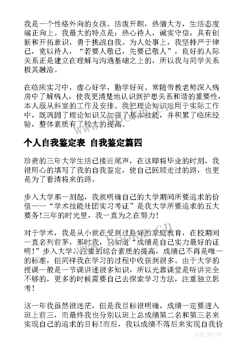 个人自我鉴定表 自我鉴定(模板5篇)