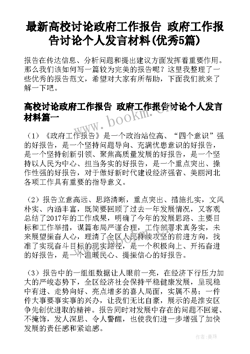 最新高校讨论政府工作报告 政府工作报告讨论个人发言材料(优秀5篇)