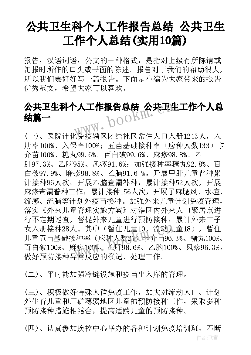 公共卫生科个人工作报告总结 公共卫生工作个人总结(实用10篇)