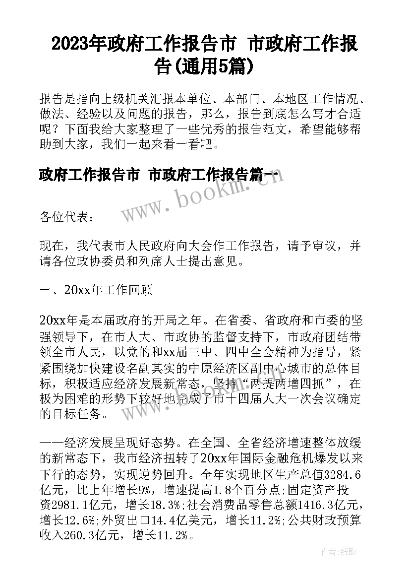 2023年政府工作报告市 市政府工作报告(通用5篇)