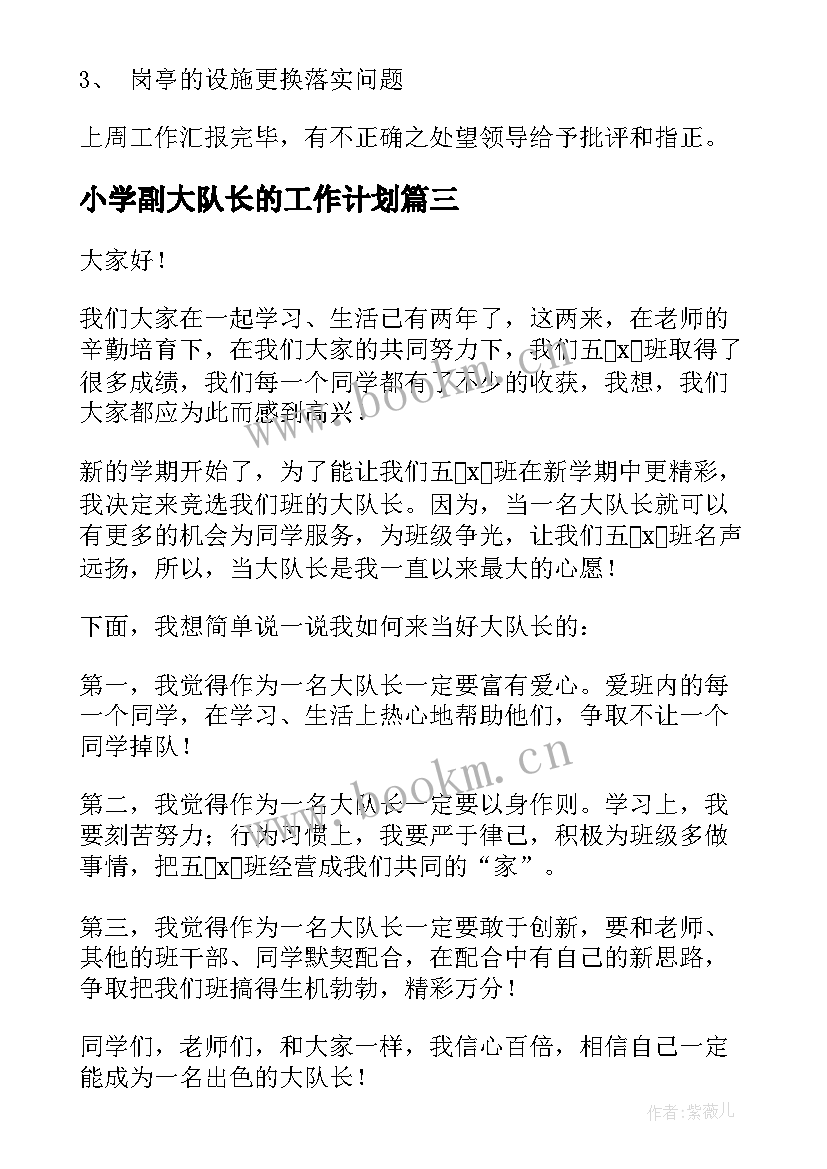 2023年小学副大队长的工作计划 大队长的竞选稿(精选5篇)