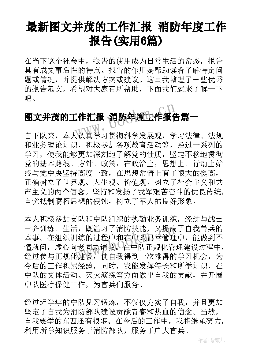 最新图文并茂的工作汇报 消防年度工作报告(实用6篇)