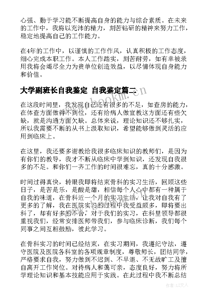 大学副班长自我鉴定 自我鉴定(优秀10篇)