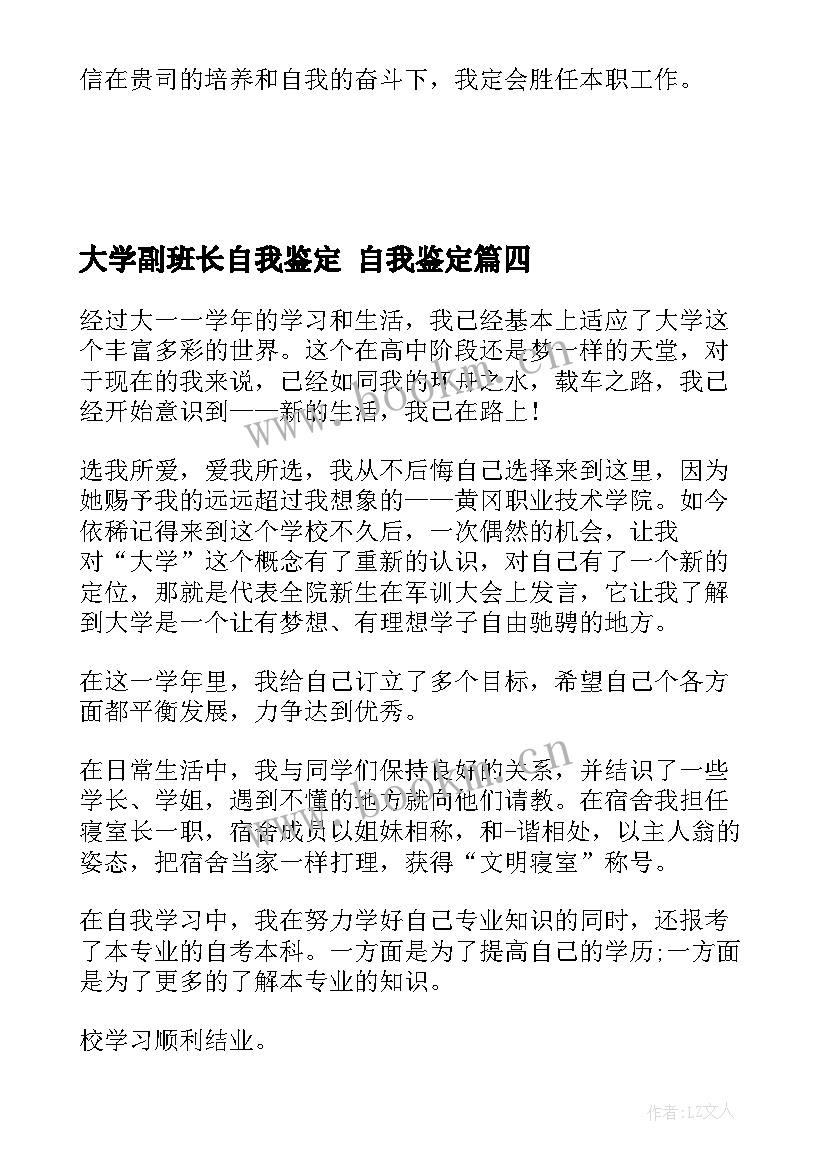 大学副班长自我鉴定 自我鉴定(优秀10篇)