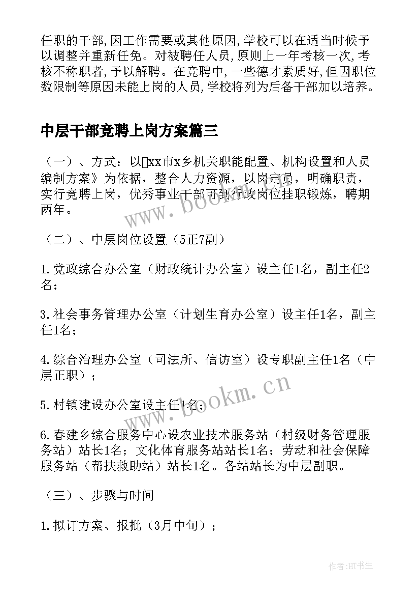 中层干部竞聘上岗方案 中层干部竞聘方案(汇总5篇)