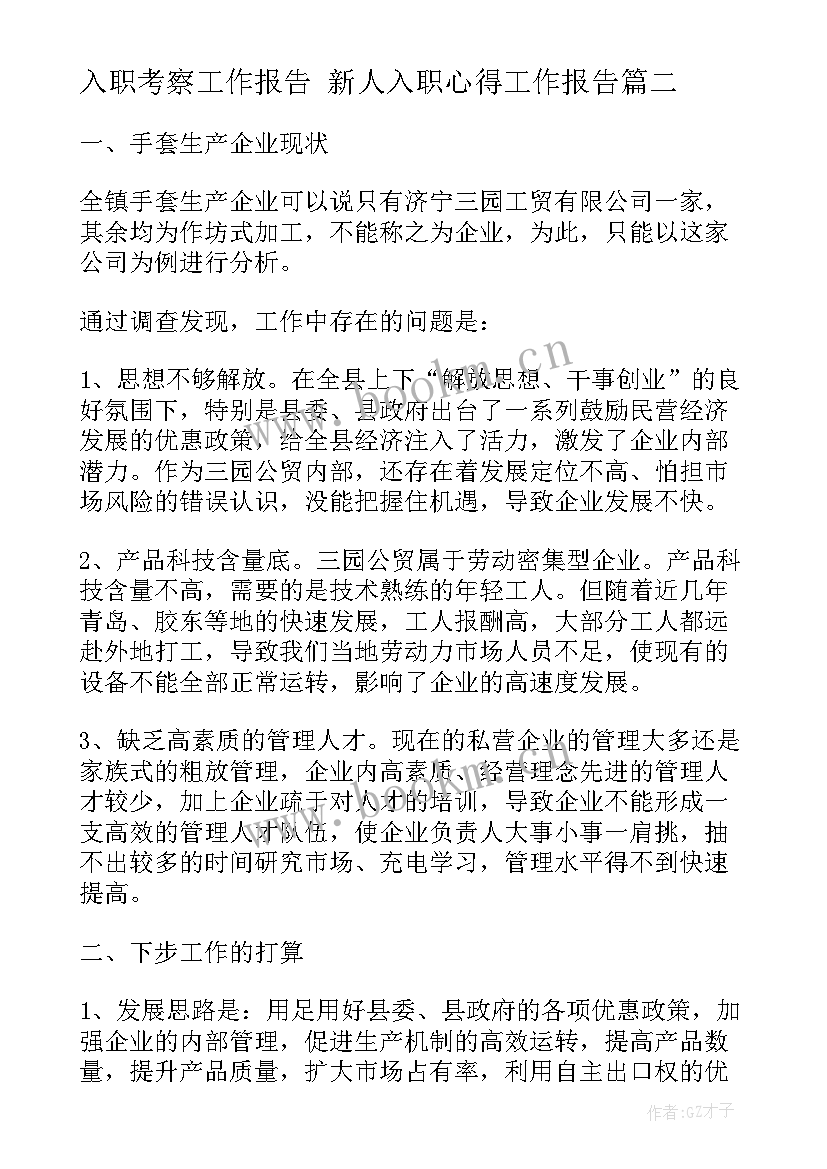 2023年入职考察工作报告 新人入职心得工作报告(大全5篇)