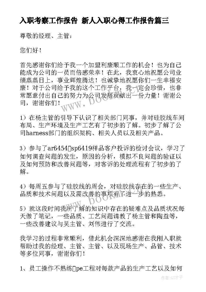 2023年入职考察工作报告 新人入职心得工作报告(大全5篇)