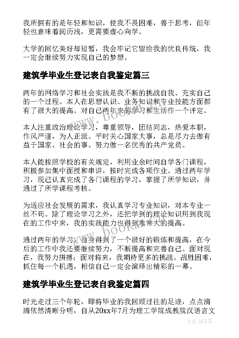 2023年建筑学毕业生登记表自我鉴定 毕业生登记表自我鉴定登记表自我鉴定(优秀7篇)