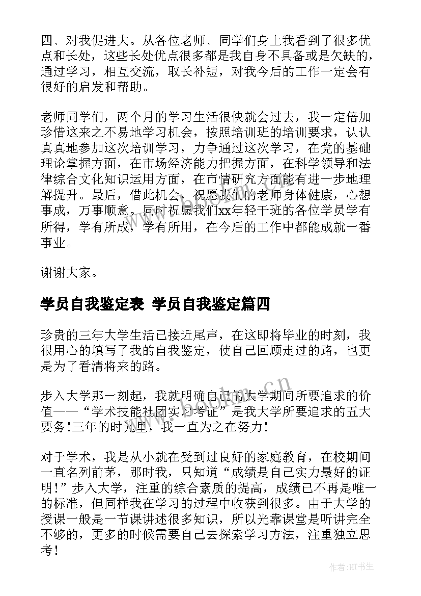 最新学员自我鉴定表 学员自我鉴定(汇总7篇)