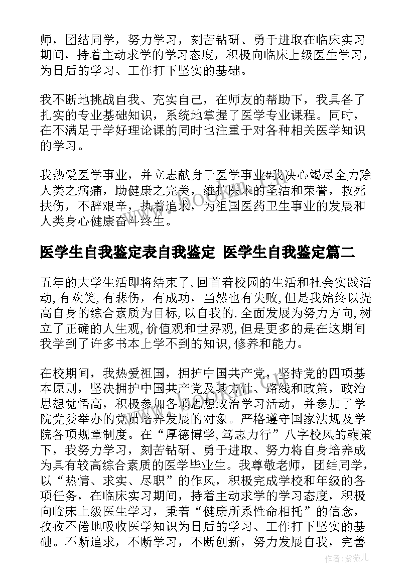 医学生自我鉴定表自我鉴定 医学生自我鉴定(优质9篇)