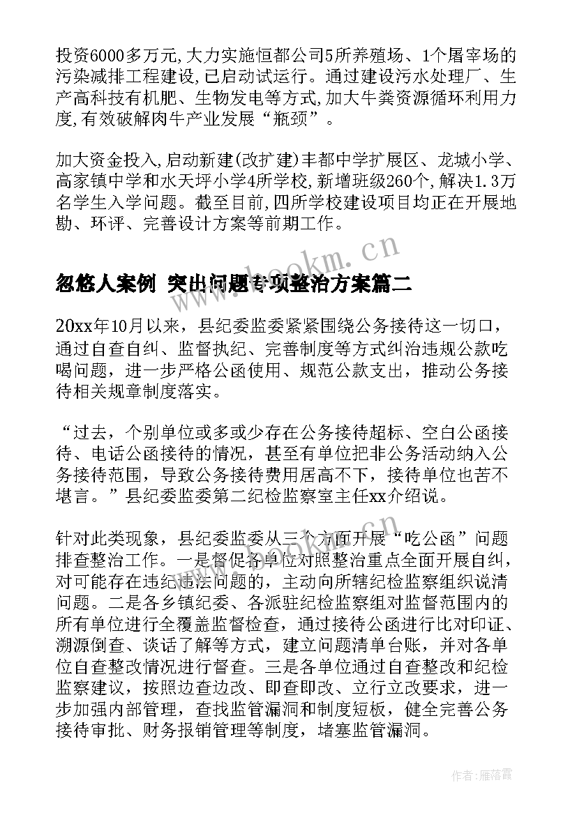 最新忽悠人案例 突出问题专项整治方案(实用5篇)