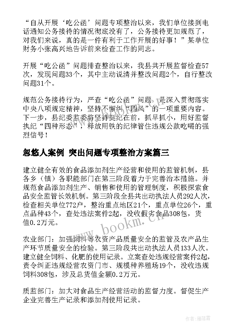 最新忽悠人案例 突出问题专项整治方案(实用5篇)