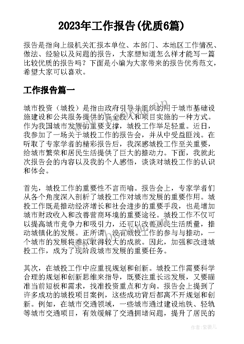 2023年工作报告(优质6篇)