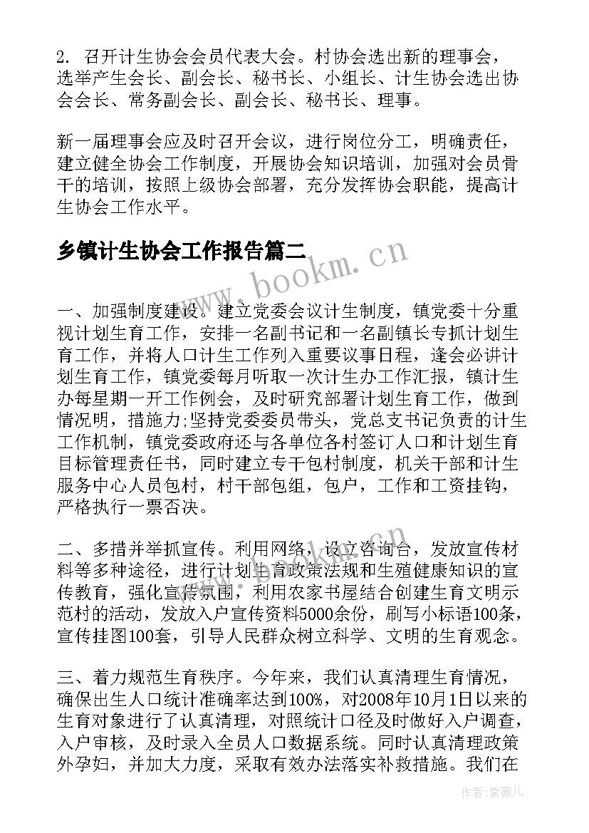 最新乡镇计生协会工作报告(优质8篇)