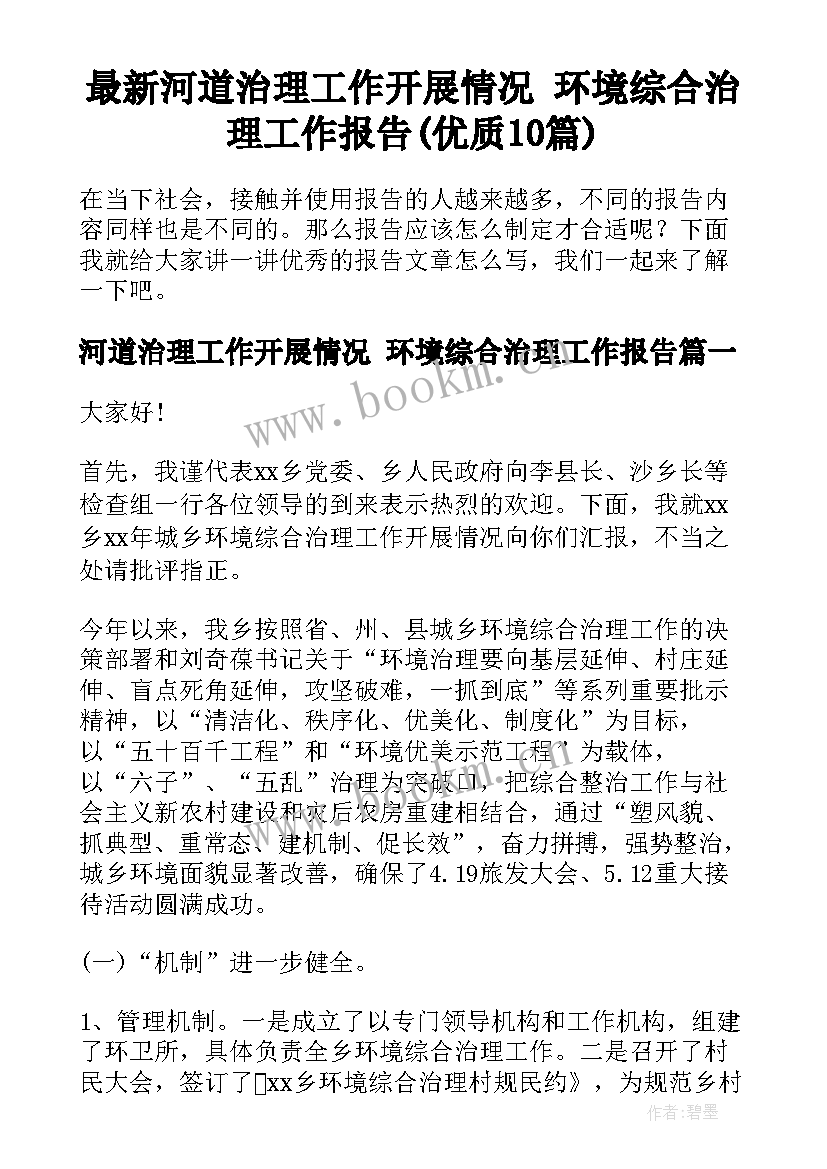 最新河道治理工作开展情况 环境综合治理工作报告(优质10篇)