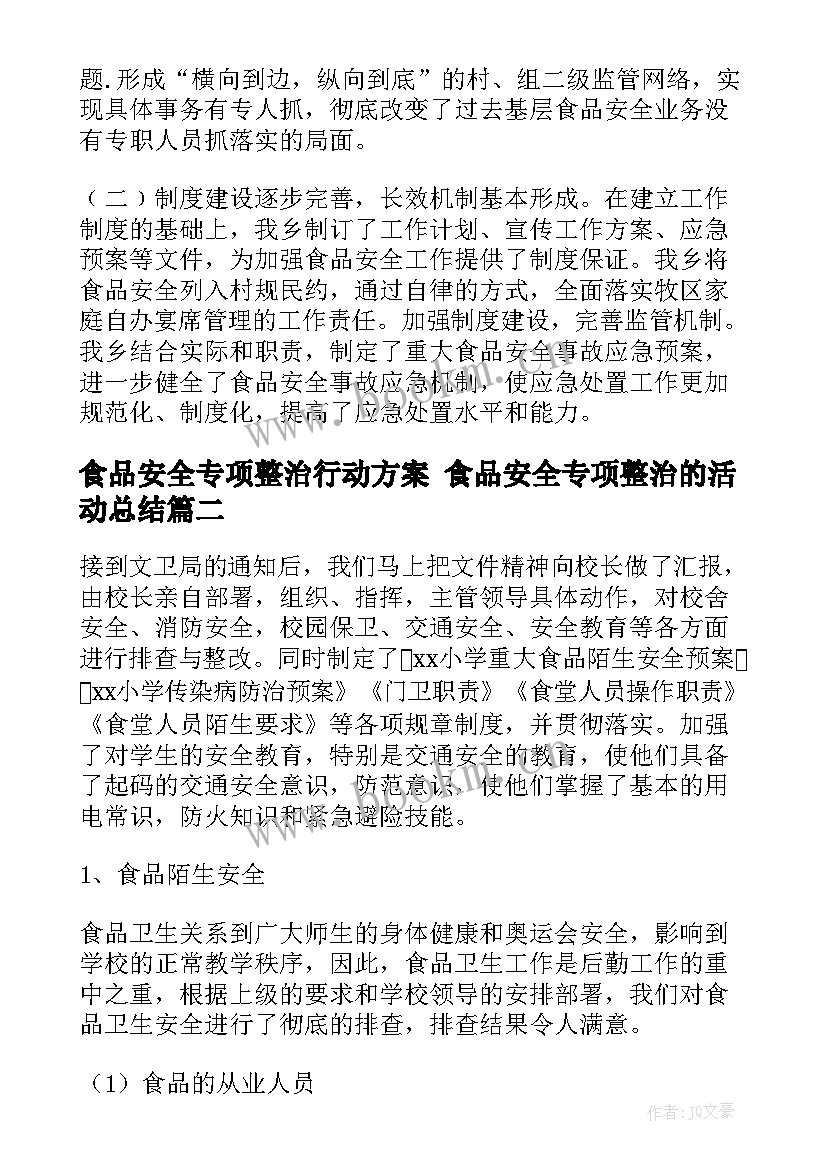 2023年食品安全专项整治行动方案 食品安全专项整治的活动总结(优秀7篇)