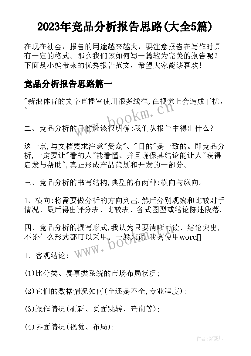 2023年竞品分析报告思路(大全5篇)