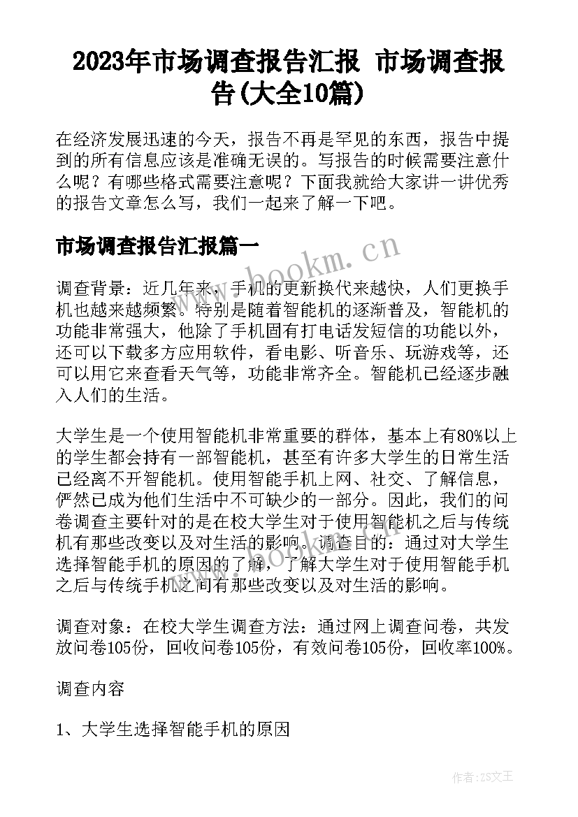 2023年市场调查报告汇报 市场调查报告(大全10篇)