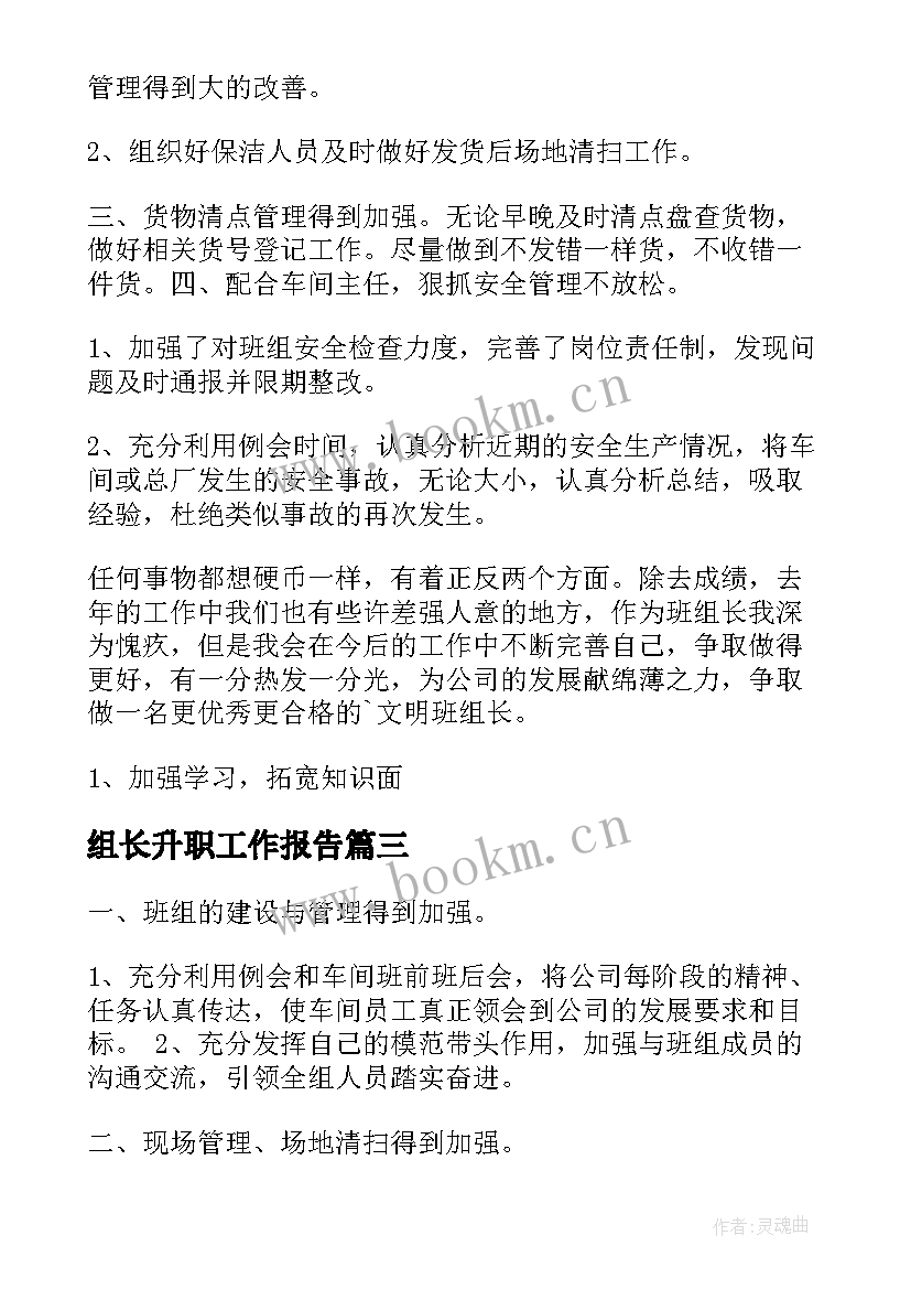 最新组长升职工作报告(汇总6篇)