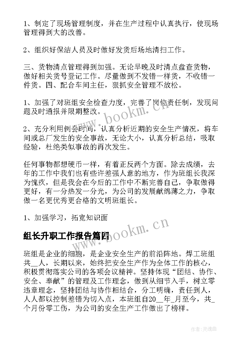 最新组长升职工作报告(汇总6篇)