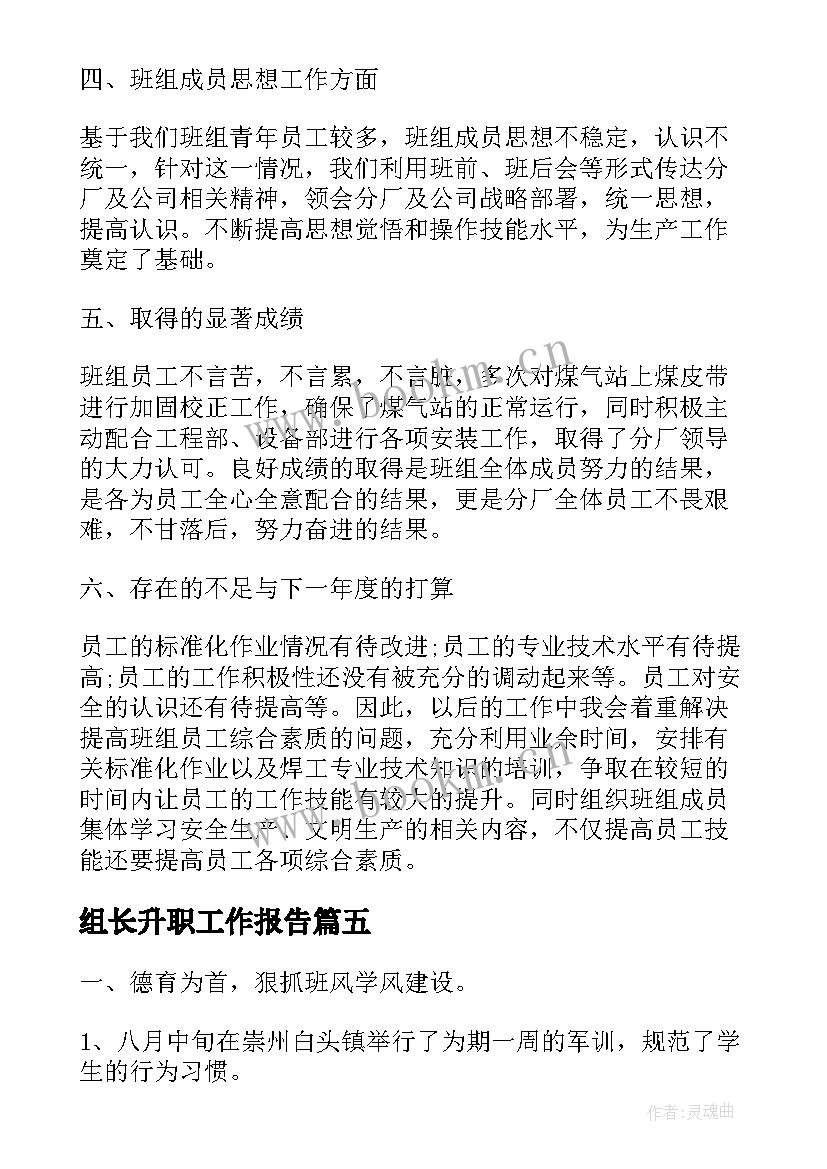 最新组长升职工作报告(汇总6篇)