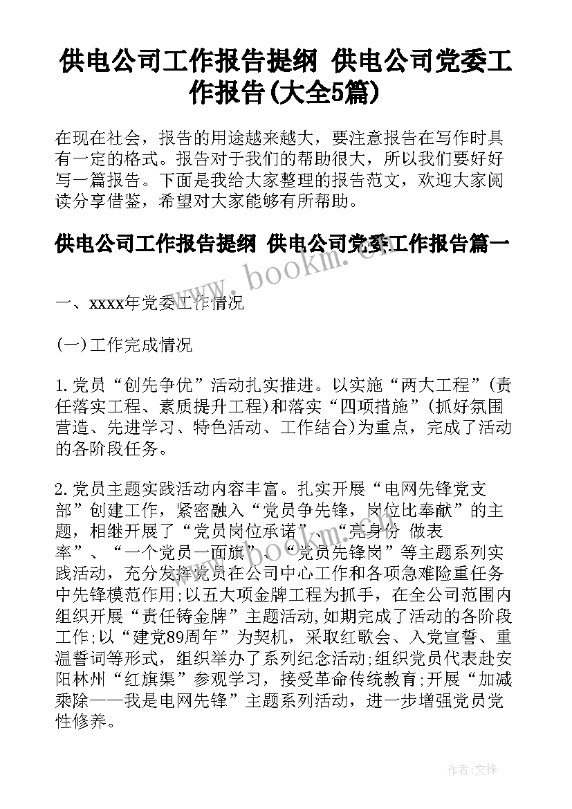 供电公司工作报告提纲 供电公司党委工作报告(大全5篇)