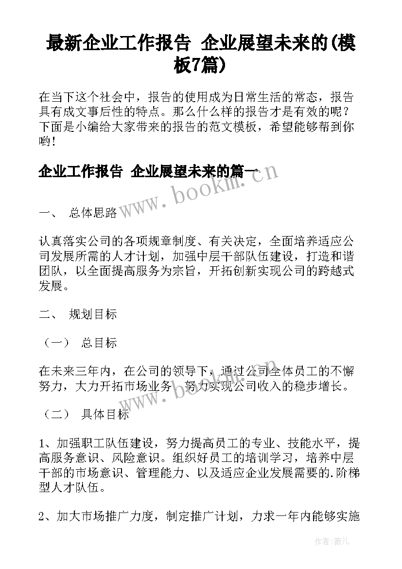 最新企业工作报告 企业展望未来的(模板7篇)