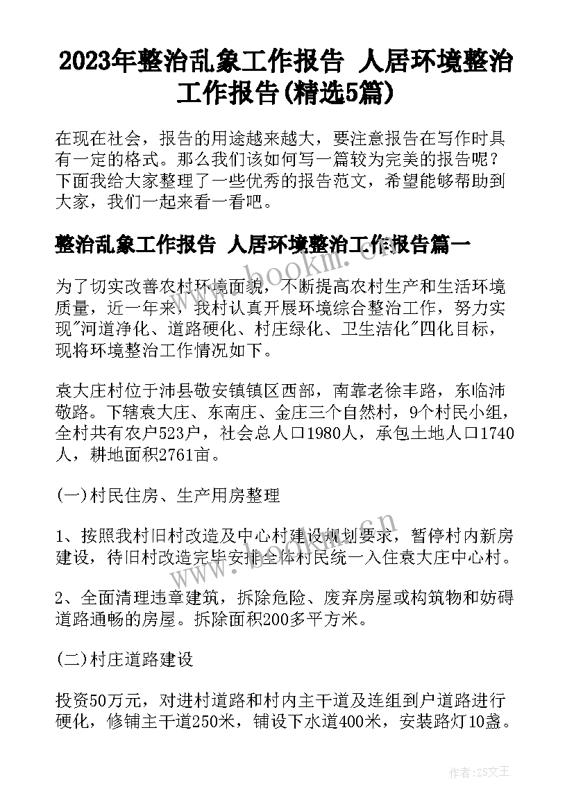 2023年整治乱象工作报告 人居环境整治工作报告(精选5篇)