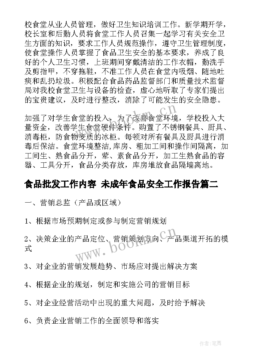 2023年食品批发工作内容 未成年食品安全工作报告(精选5篇)