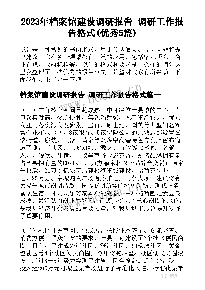 2023年档案馆建设调研报告 调研工作报告格式(优秀5篇)