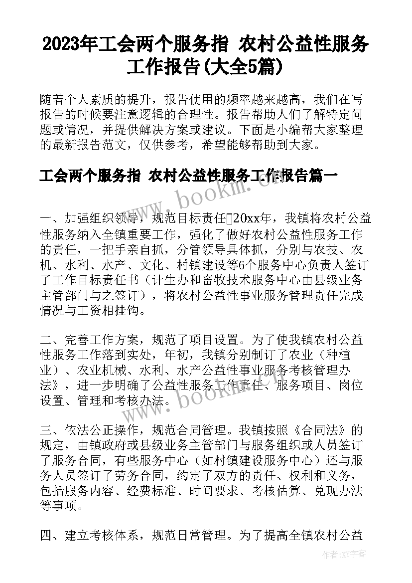 2023年工会两个服务指 农村公益性服务工作报告(大全5篇)